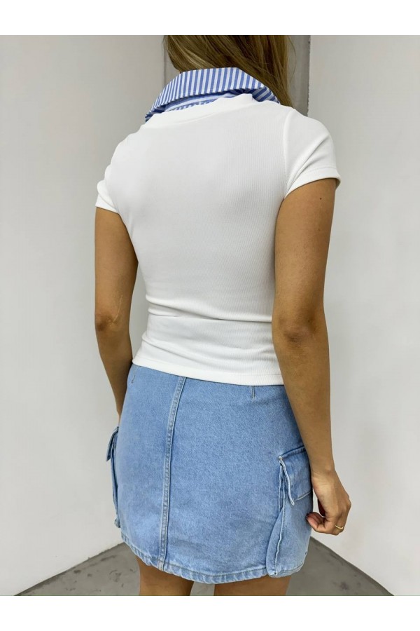 Collared Ottoman Collar Blouse  -White