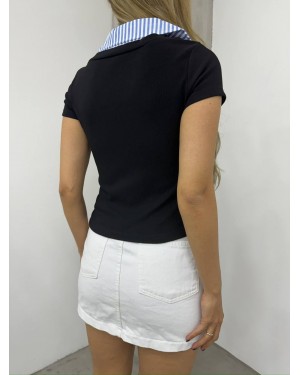 بلوزة بياقة عثمانية بياقة  -أسود