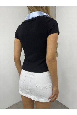 Yakalı Ottoman Yakalı Bluz -Siyah