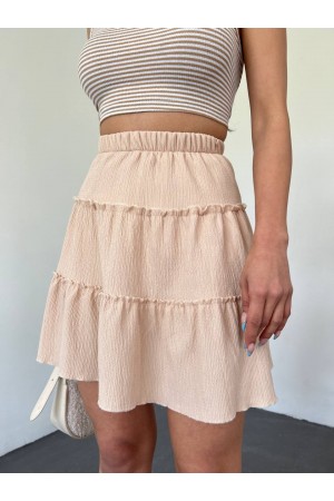 Piece Fabric Elastic Waist Short Skirt - Beige