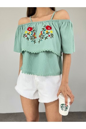 تي شيرت جبر مطرز روز -لون النعناع