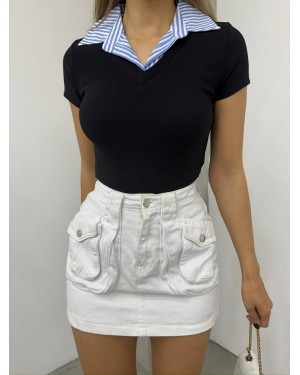 بلوزة بياقة عثمانية بياقة  -أسود