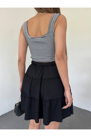 Piece Fabric Elastic Waist Short Skirt -Black