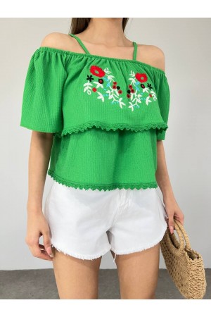 تي شيرت جبر مطرز روز -أخضر