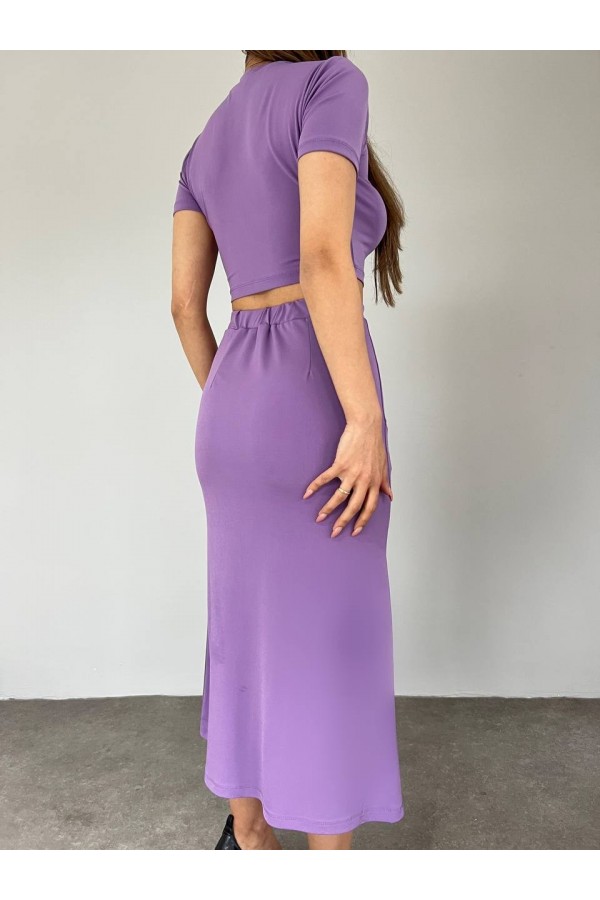Sandy Crop Set With Slit Skirt -Lilac