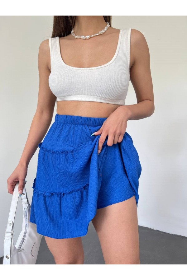 Piece Fabric Elastic Waist Short Skirt -Saxe 