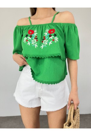 تي شيرت جبر مطرز روز -أخضر