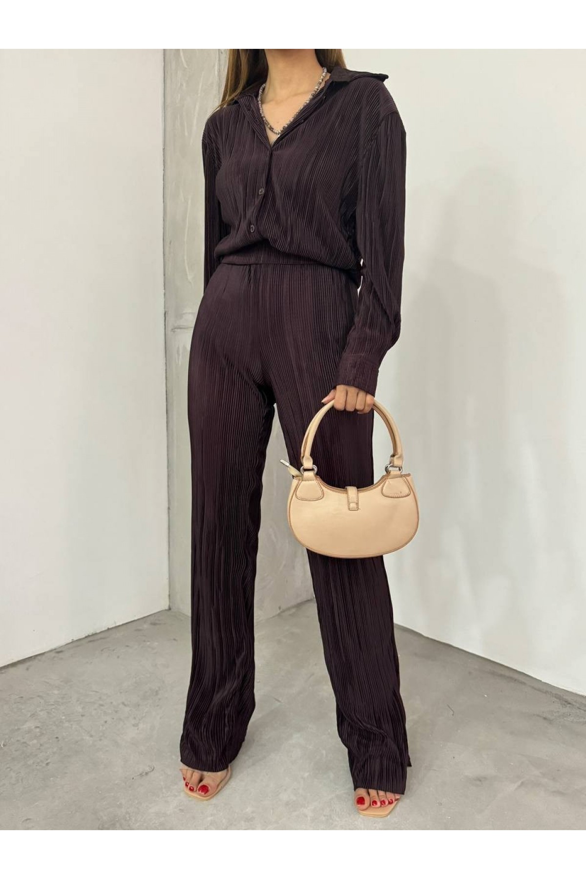 Double Suit with Pleat Shirt -Dark Coffee