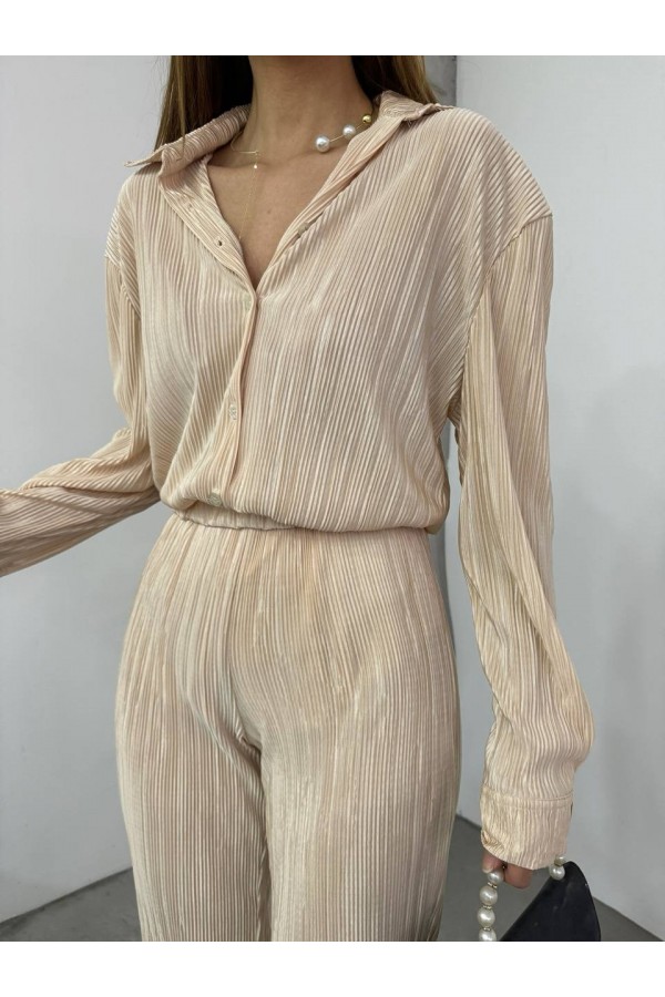 Double Suit with Pleat Shirt  - Beige