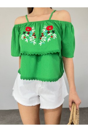 تي شيرت جبر مطرز روز -أخضر