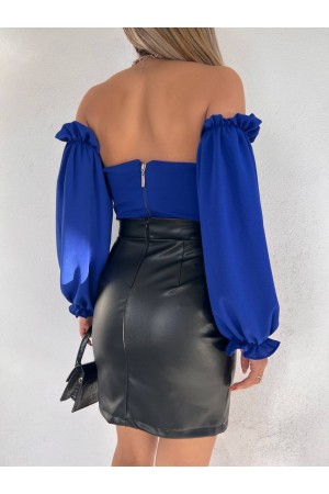 Leather Skirt with Lace Detail -Black