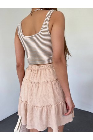 Piece Fabric Elastic Waist Short Skirt - Beige