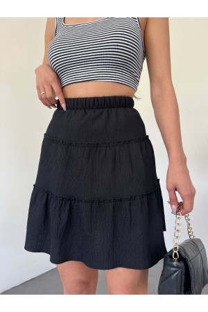 Piece Fabric Elastic Waist Short Skirt -Black