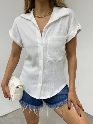 Duble Kol Tek Cepli Bürümcük Gömlek  -Beyaz