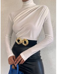 Yarım Boğaz Büzgülü Sandy Bluz -Ekru