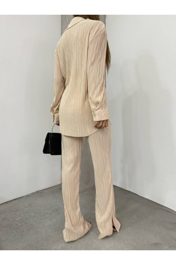Double Suit with Pleat Shirt  - Beige