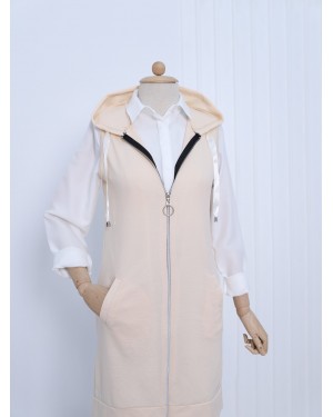 Hooded Combed Cotton Vest       -Cream color