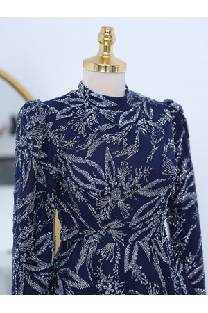 Yapıştırma Taş Detaylı Simli Astarlı Tül Abiye -Laci