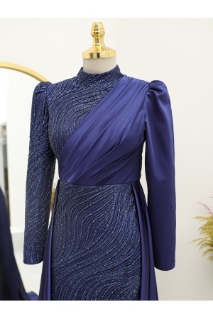 Önü Drapeli Simli Abiye -Laci