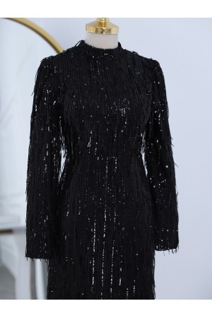 Pul Payet İşlemeli Abiye -Siyah