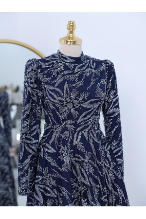 Yapıştırma Taş Detaylı Simli Astarlı Tül Abiye -Laci