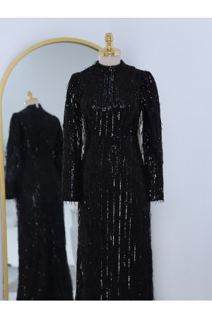 Pul Payet İşlemeli Abiye -Siyah