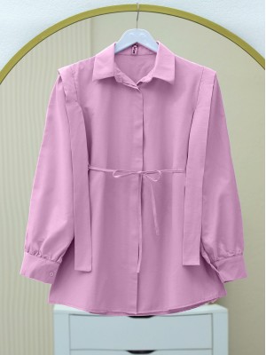 Boydan Düğmeli Omuz Detaylı Gömlek   -Pembe