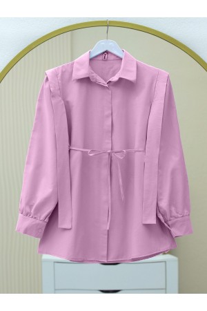 Boydan Düğmeli Omuz Detaylı Gömlek   -Pembe
