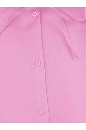 قميص بوبلين مع تفاصيل عباءة وياقة قائمة -وردي