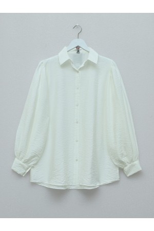 Balloon Sleeve Plain Tunic  -White