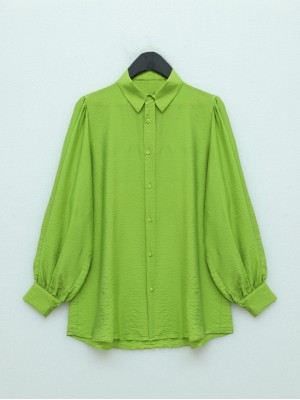 Balon Kol Düz Tunik  -F.Yeşili