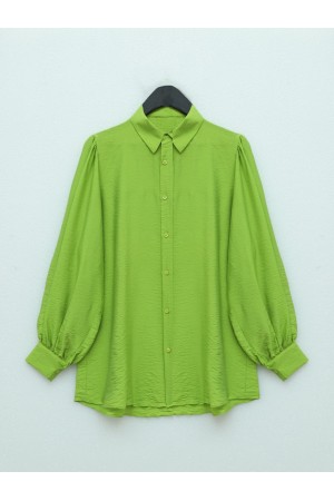 Balloon Sleeve Plain Tunic  -PISTACHIO GREEN