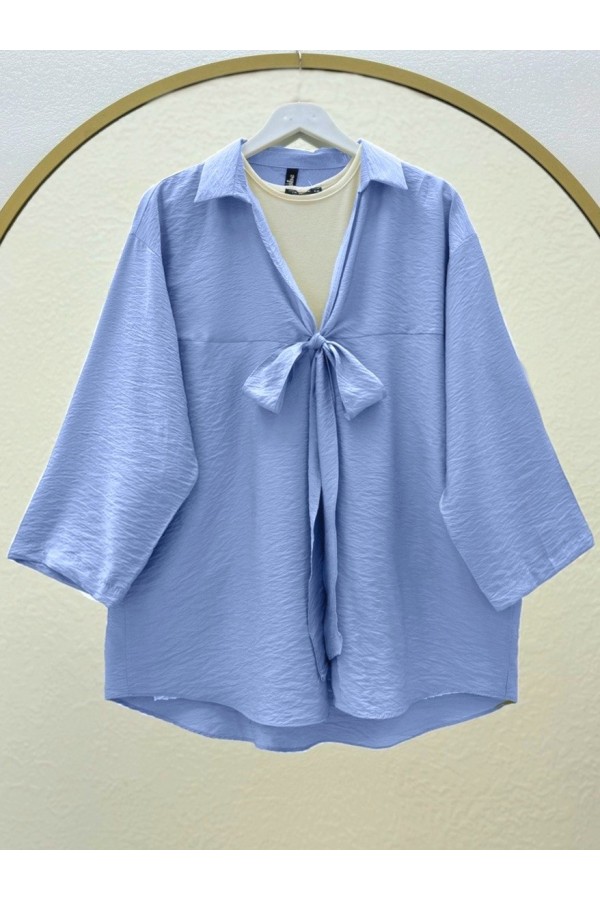 Önden Bağlamalı Yazlık Kimono -Mavi
