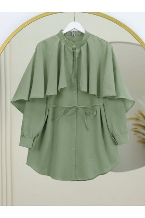 Dik Yaka Pelerin Detaylı Poplin Gömlek -Çağla Y.