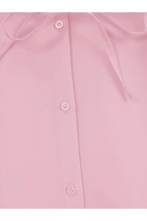 قميص بوبلين مع تفاصيل عباءة وياقة قائمة  -بودرة