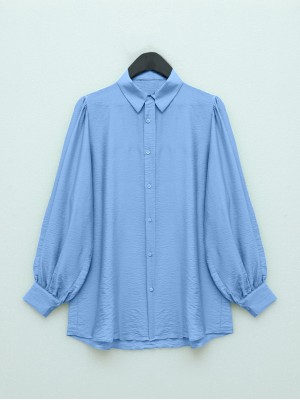 Balon Kol Düz Tunik -Mavi