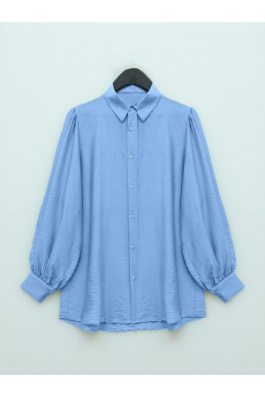 Balloon Sleeve Plain Tunic -Blue