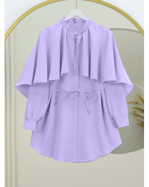 Dik Yaka Pelerin Detaylı Poplin Gömlek -Lila