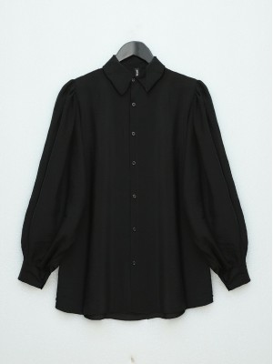 Balon Kol Düz Tunik  -Siyah