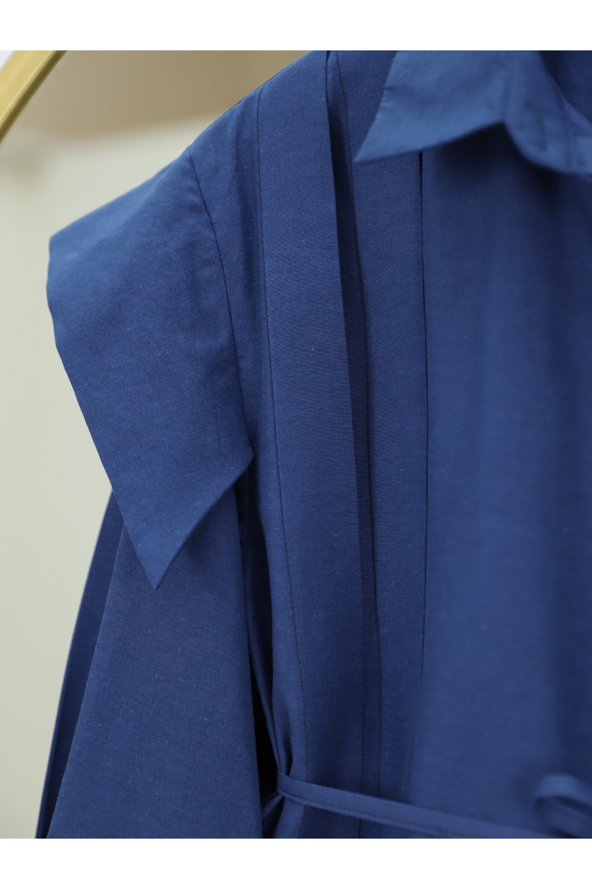 Poplin Shirt with Hidden Button Pleated Detail -Navy blue
