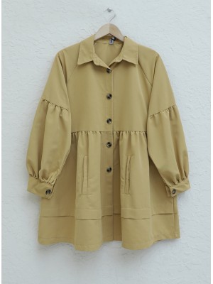 Eteği Katlı Çift Cepli Tunik -Vizon