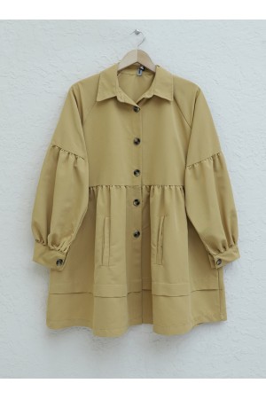 Eteği Katlı Çift Cepli Tunik -Vizon