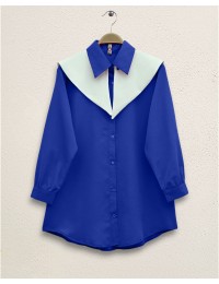 Denizci Yaka Terikoton Gömlek -Saks