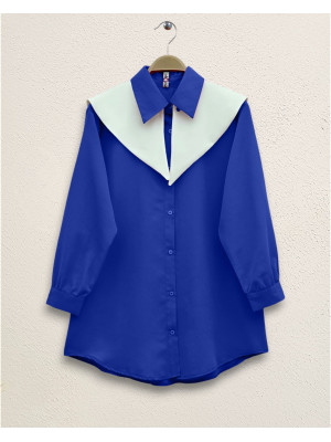 Denizci Yaka Terikoton Gömlek -Saks