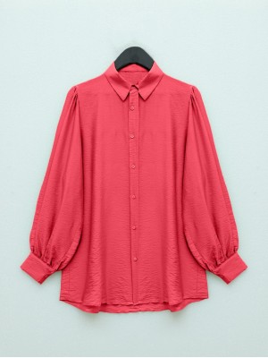 Balon Kol Düz Tunik -Nar Çiçeği