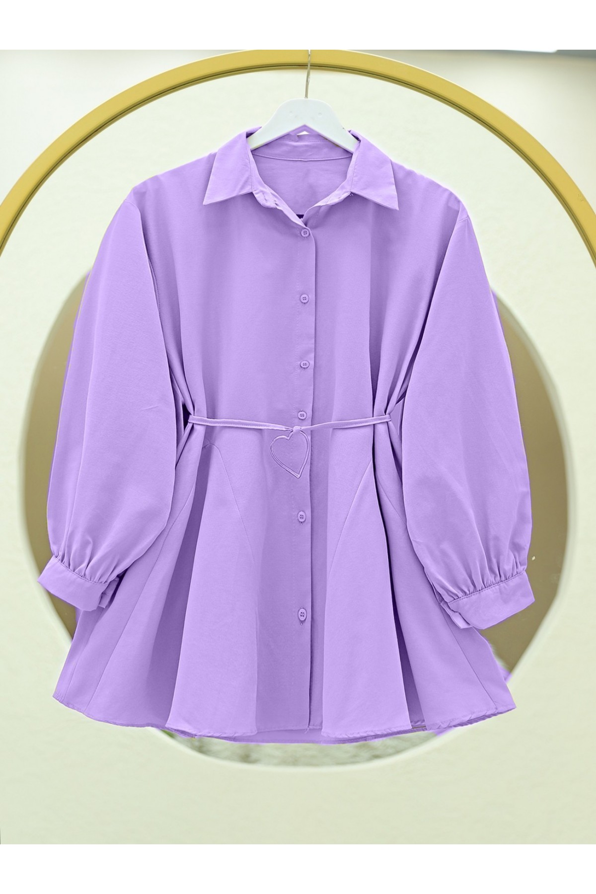 Parça Kumaşlı Düğmeli Poplin Tunik  -Lila