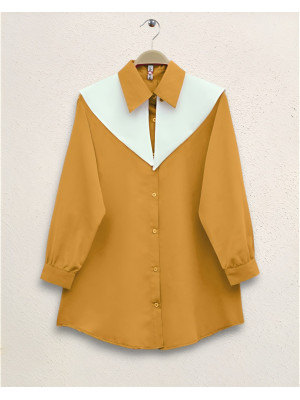 Denizci Yaka Terikoton Gömlek -Hardal