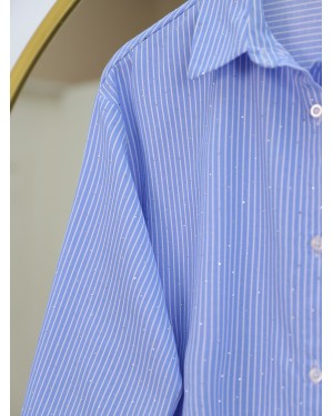 Striped Shirt with Sprinkled Stone Detail -Blue