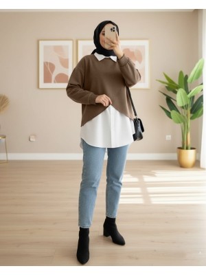 Gömlekli Bolerolu Oysho Üst Takım   -Kahve