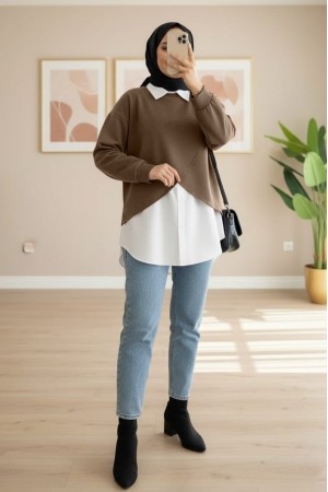 Gömlekli Bolerolu Oysho Üst Takım   -Kahve